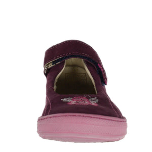 Szamos Kid Girl Dress Shoes In Burgundy Color And Pink Details With Velcro Strap - Made In Europe - shoekid.ca