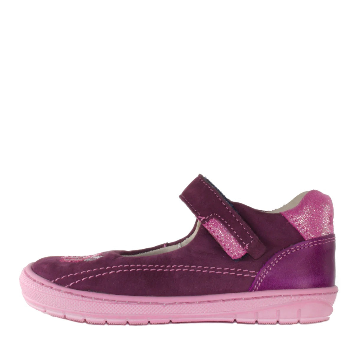 Szamos Kid Girl Dress Shoes In Burgundy Color And Pink Details With Velcro Strap - Made In Europe - shoekid.ca