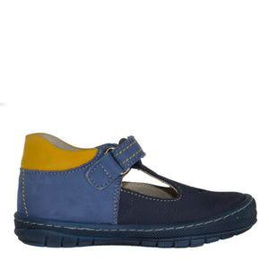 Szamos Kid Boy Sandals In Light And Navy Blue Color And Tractor Pattern With Velcro Strap - Made In Europe - shoekid.ca