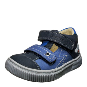 Szamos Kid Boy Sandals In Light And Dark Blue Color And Shark Pattern With Double Velcro Strap - Made In Europe - shoekid.ca