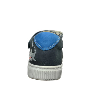 Szamos Kid Boy Sandals In Light And Dark Blue Color And Shark Pattern With Double Velcro Strap - Made In Europe - shoekid.ca