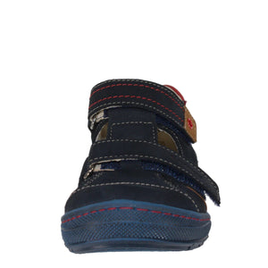 Szamos Kid Boy Sandals In Dark Blue Color And Race Car Pattern With Double Velcro Strap - Made In Europe - shoekid.ca