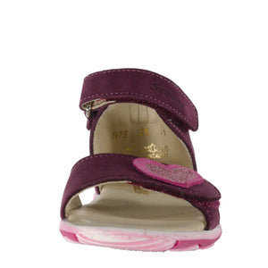 Szamos Kid Girl Sandals In Burgundy Color And Heart Pattern Double Velcro Strap - Made In Europe - shoekid.ca