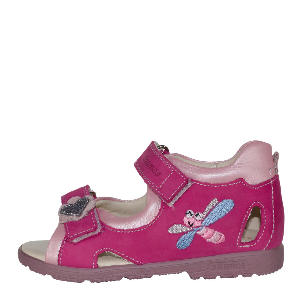 Szamos kid girl supinated sandals in pink color and fly pattern with double velcro strap toddler/little kid size