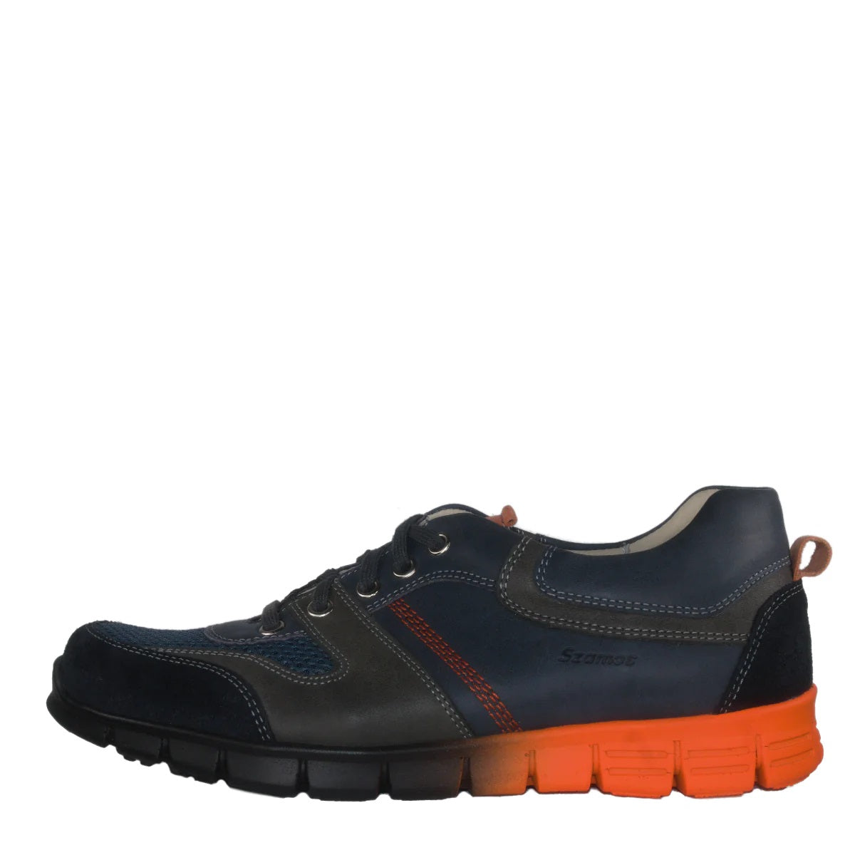 Szamos kid boy sneakers in blue and grey color with orange detail and laces big kid size - TinyShoes