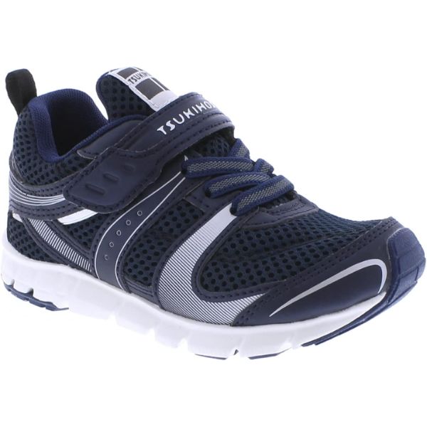 Tsukihoshi Velocity Navy/Silver Boys Running Shoes (Machine Washable) - shoekid.ca