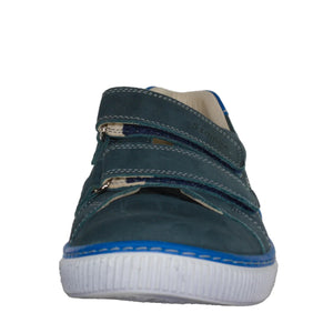 Szamos Kid Boy Sneakers In Dark Grey And Blue Color With Double Velcro Strap - Made In Europe - shoekid.ca