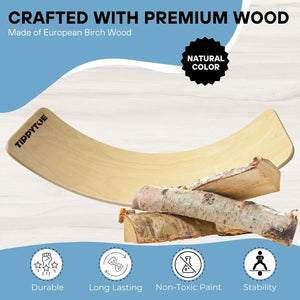 TippyToe Adults Balance Board Wooden Wobble Board, Yoga Curvy Board, Rocker Board Natural Wood for Adults - Natural - shoekid.ca