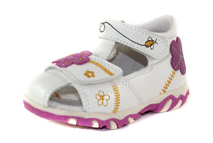 D.D. Step Girls Sandals White With Bees And Flower - Supportive Leather Shoes From Europe Kids Orthopedic - shoekid.ca