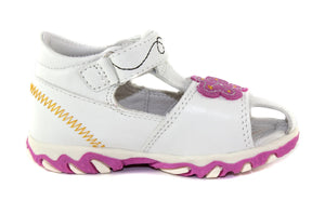 D.D. Step Girls Sandals White With Bees And Flower - Supportive Leather Shoes From Europe Kids Orthopedic - shoekid.ca