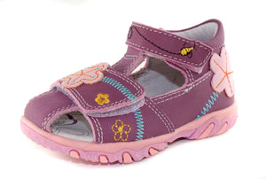 D.D. Step Girls Sandals Mauve With Bees And Flower - Supportive Leather Shoes From Europe Kids Orthopedic - shoekid.ca