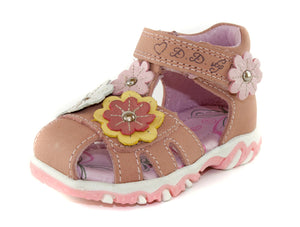 D.D. Step Girls Sandals Pink With Flowers - Supportive Leather Shoes From Europe Kids Orthopedic - shoekid.ca