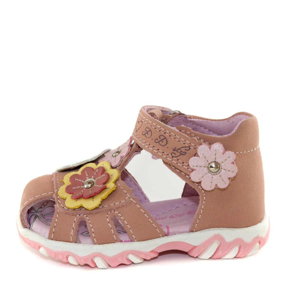 D.D. Step Girls Sandals Pink With Flowers - Supportive Leather Shoes From Europe Kids Orthopedic - shoekid.ca