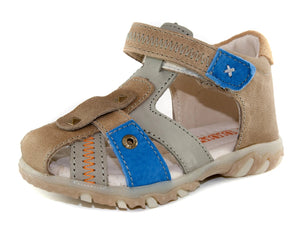 D.D. Step Toddler Boy Sandals Brown, Grey And Blue - Supportive Leather Shoes From Europe Kids Orthopedic - shoekid.ca