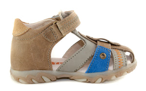 D.D. Step Toddler Boy Sandals Brown, Grey And Blue - Supportive Leather Shoes From Europe Kids Orthopedic - shoekid.ca