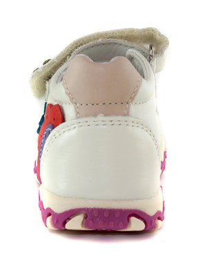 D.D. Step Girls Sandals White With Colourful Flowers - Supportive Leather Shoes From Europe Kids Orthopedic - shoekid.ca