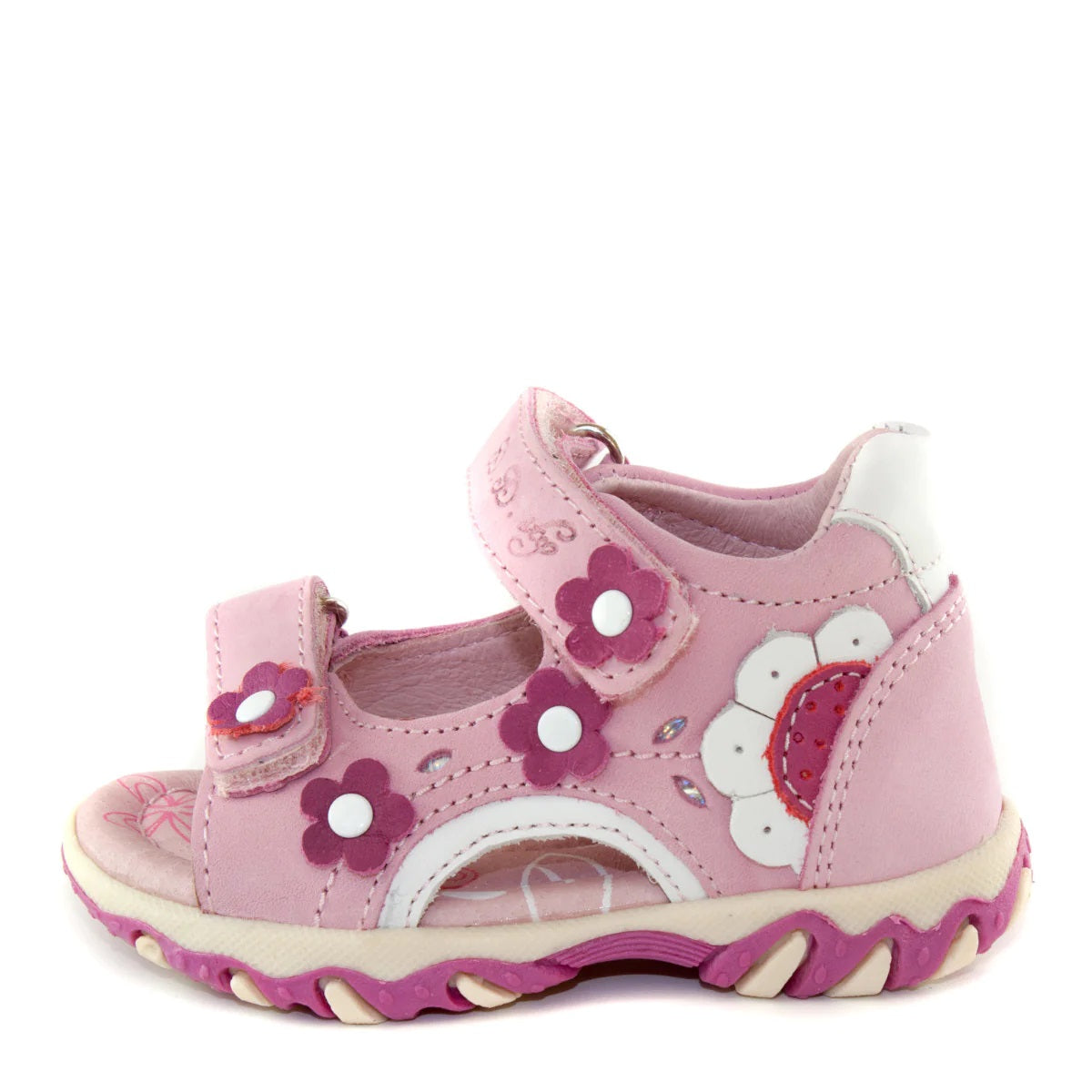 D.D. Step Girls Sandals Baby Pink With Flowers - Supportive Leather Shoes From Europe Kids Orthopedic - shoekid.ca