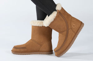 Kids Chestnut BILLY Cozy Boots with faux suede outer, flannel lining, rubber outsole, ideal for shoes for diabetes and wide feet.