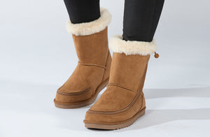 Kids Chestnut BILLY Cozy Boots, faux suede with flannel lining, suitable for diabetes, plantar fasciitis, bunions, wide feet, orthotics.