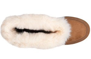 Top view of Kids Chestnut BILLY Cozy Boots with faux suede upper and flannel inner, ideal for wide feet and orthotics.