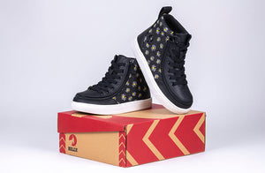 Black Daisy BILLY Classic Lace High Tops with floral design, ideal shoes for diabetes, plantar fasciitis, bunions, wide and extra wide feet.