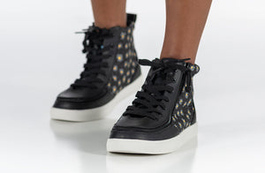 Black Daisy BILLY Classic Lace High Tops with floral pattern, ideal for diabetes, plantar fasciitis, wide feet, and orthotics use.