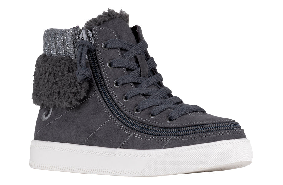 Charcoal Grey BILLY Cuffs high-top shoes with fur collar, ideal for diabetes, plantar fasciitis, bunions, wide and extra wide feet.