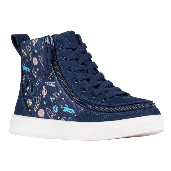 Billy Navy Space Classic Lace High Adaptive Shoes (Easy On/Off) - shoekid.ca