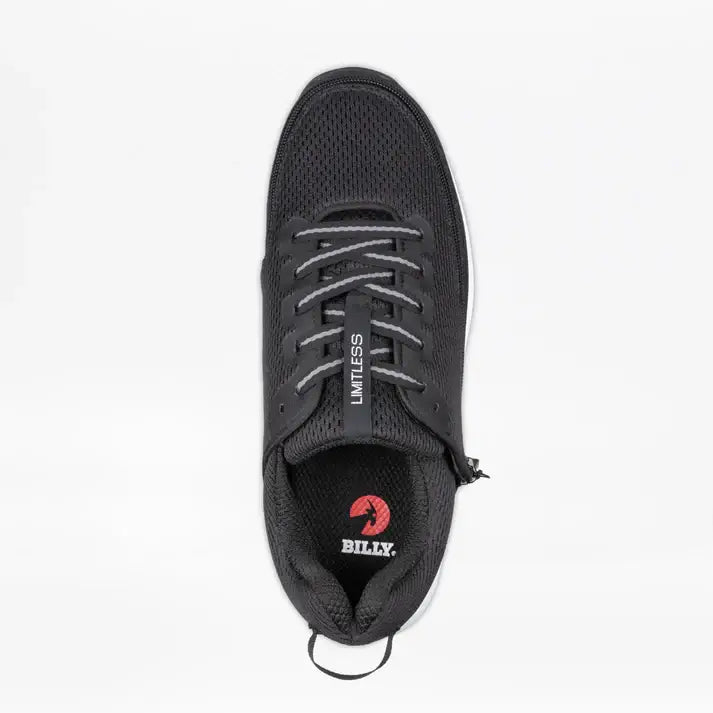 Men's BILLY Limitless Adaptive Shoes for neuropathy, diabetes, plantar fasciitis, and wide feet; top view in black.