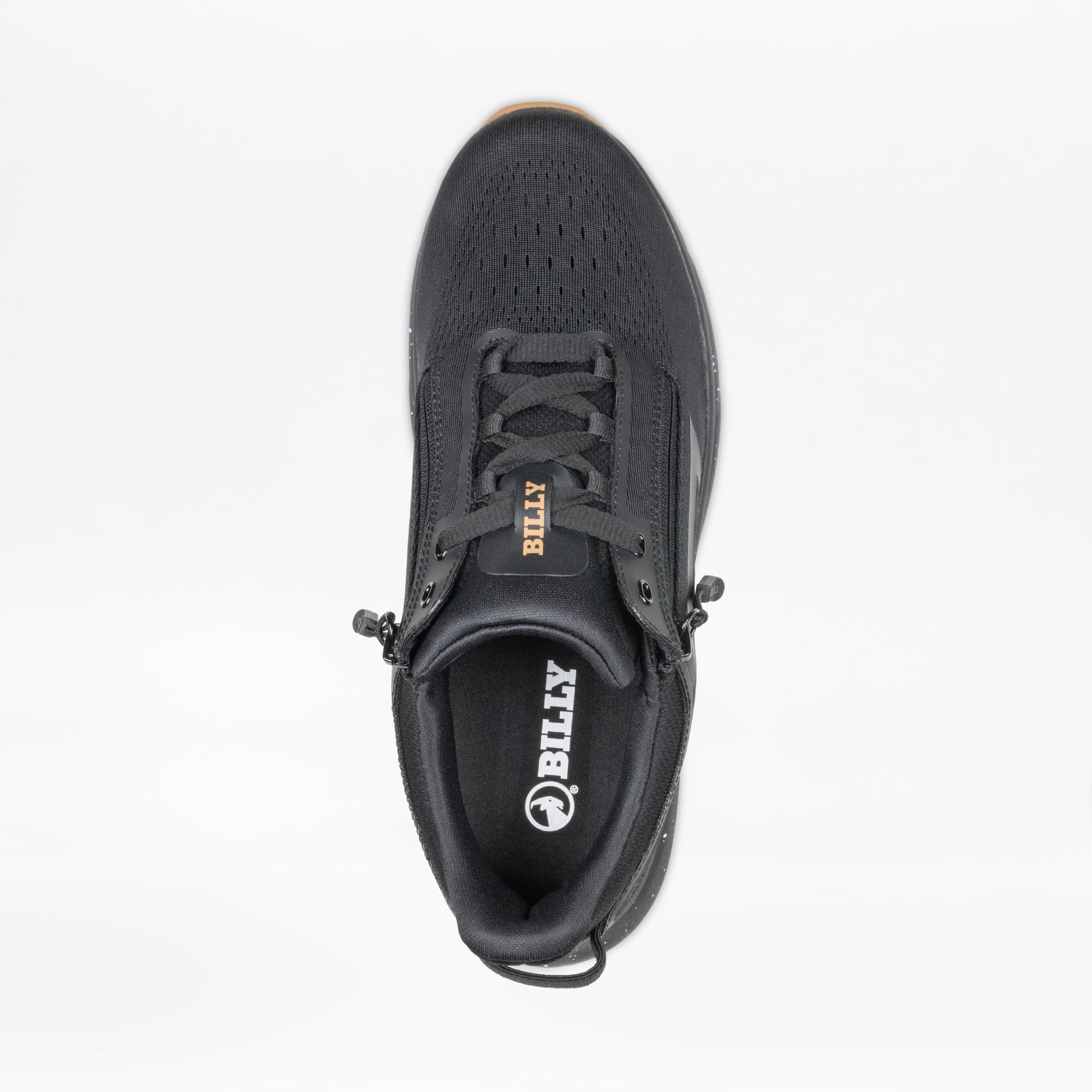 Top view of black BILLY Sport Inclusion DZ1 adaptive sneakers for men, orthopedic design ideal for diabetic feet and wide fit