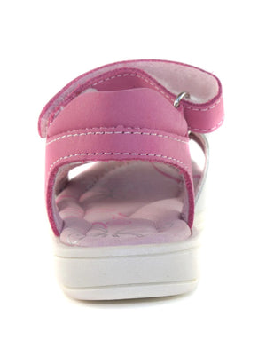 D.D. Step Little Kid Double Strap Girl Sandals Pink And Shiny White With Flower - Supportive Leather Shoes From Europe Kids Orthopedic - shoekid.ca