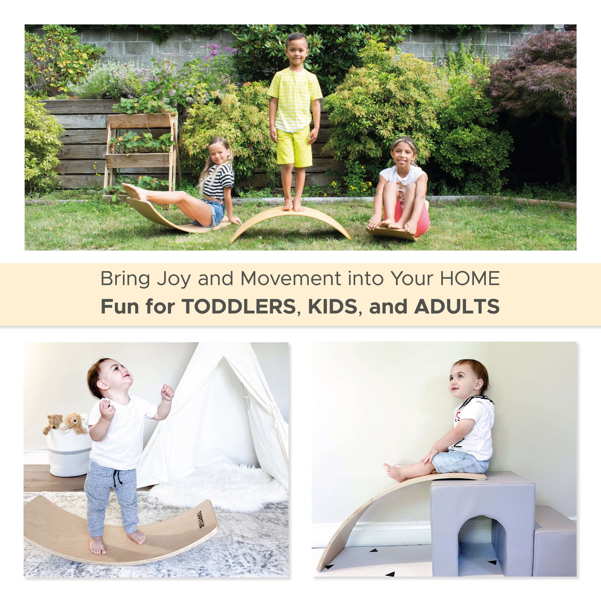 TippyToe (5 pack) Kids Balance Board Wooden Wobble Board, Toddler, Yoga Curvy Board, Rocker Board Natural Wood for Kids,Adults - shoekid.ca