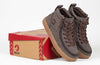 Brown Jersey BILLY Street High Tops for kids with easy zipper and lace closure on shoe box. Fashionable, functional shoes for toddlers and big kids.
