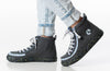 Kids wearing Billy Charcoal/Blue Speckle Classic Lace High Tops with full wrap zipper for easy on and off, functional and fashionable.