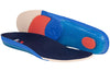 Orthotic insoles with blue cushioning and arch support, ideal for diabetes, plantar fasciitis, and bunions.