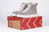 Grey Jersey BILLY Classic Lace Highs for kids with easy on and off zipper feature, displayed on branded shoebox.