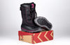 Black/Pink BILLY Ice II Winter Boots on box, ideal shoes for diabetes, plantar fasciitis, bunions, wide feet, orthotics, wheelchair use.