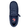 Top view of navy BILLY Kid&#39;s Sustainable Lace Lows with recycled canvas, easy on and off zipper, kids shoes, functional and fashionable.