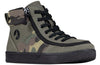 Olive Camo BILLY Street High Tops with camo panels, laces, and wraparound zipper for easy on/off, fashionable kids shoes.