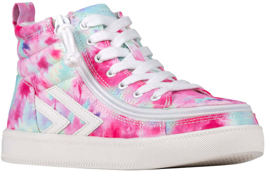 Billy Pink Watercolor High Top Sneakers with Laces and Zipper, Easy On/Off for Kids, Functional and Fashionable