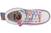 Top view of White Rainbow BILLY Classic Lace High kid&#39;s shoe with colorful laces and zipper, easy on and off, functional and fashionable.