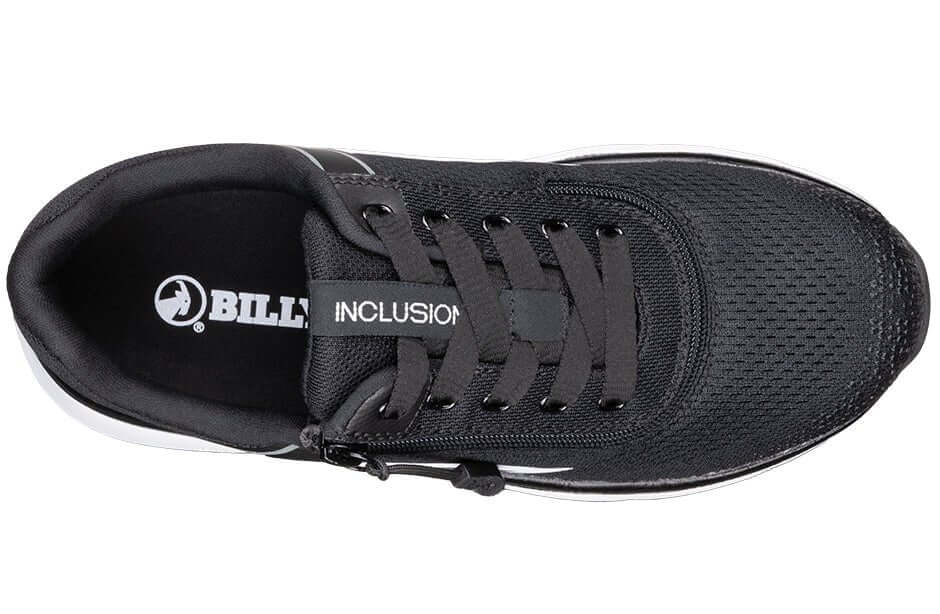 Top view of BILLY Women's Black/White Sport Inclusion Too Sneakers, orthopedic and AFO-compatible, with innovative zipper design.