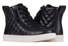 Billy Black Leather Quilt High Tops for kids, easy on/off with laces and zipper, stylish black sneakers for toddlers and big kids.