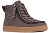 Brown Billy Street High Tops with laces and zipper, easy on and off for kids, trendy and functional canvas shoes.