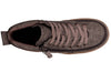Top view of a brown Jersey BILLY street high top sneaker with laces and a zipper, designed for easy on and off for toddlers and kids.