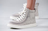 Billy Grey Jersey Classic Lace Highs with adjustable laces and zipper, easy on and off kids shoes, stylish and functional footwear.