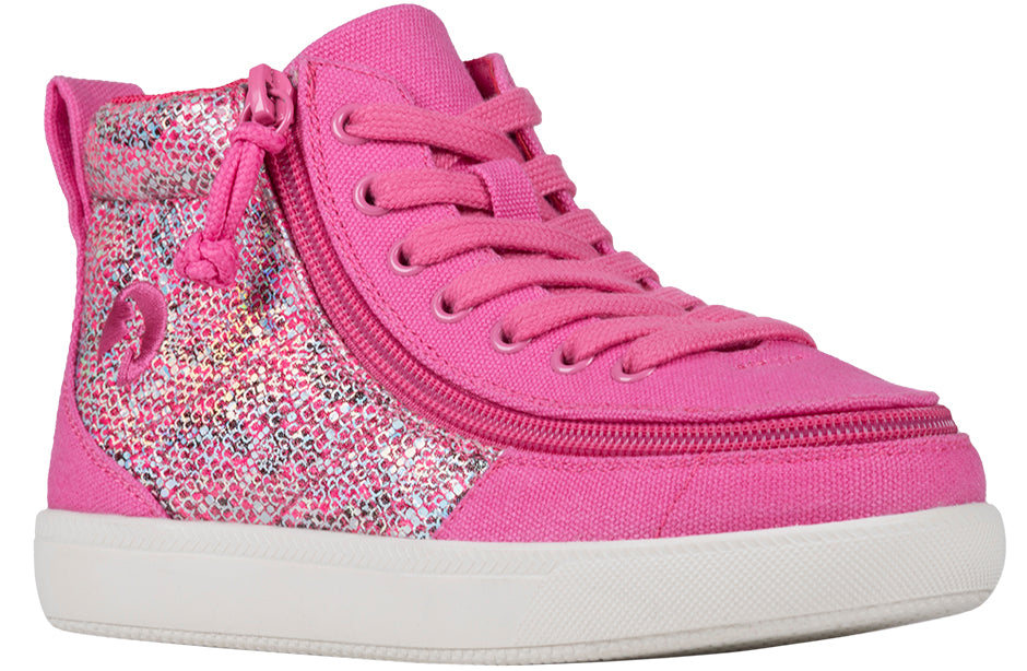 Fuchsia Snake High Top BILLY Shoes with Zipper, suitable for diabetes, plantar fasciitis, and wide, extra wide feet.