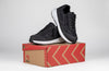 Black BILLY Goat AFO-Friendly shoes for men, with orthopedic zipper, displayed on a shoebox, ideal for wide feet and ankle support.