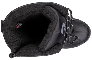 Top view of Black BILLY Ice Winter Boot showing insulated interior, designed for warmth in extreme cold; suitable for wide and orthotic use.