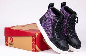 Black Fuchsia Glitz BILLY Classic Lace High Tops with glitter, ideal for wide feet, plantar fasciitis, bunions, and orthotics support.